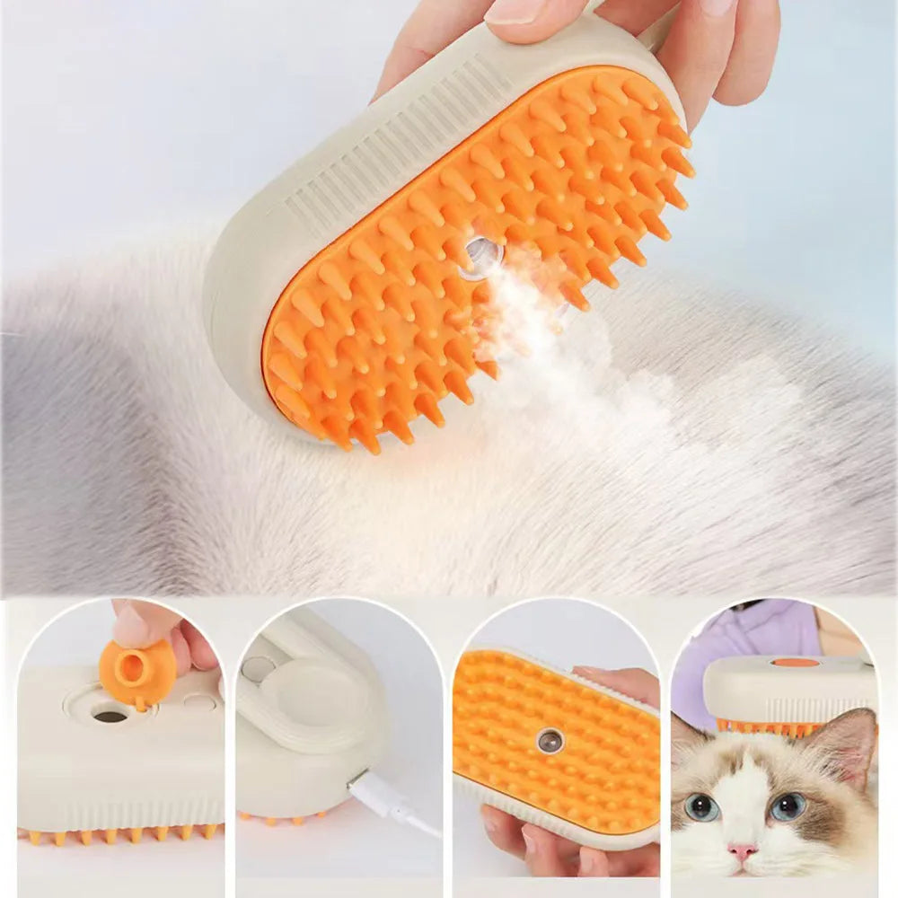 Electric Cat Steam Brush – 3-In-1 Pet Grooming Comb with Water Spray for Cats and Dogs, USB Rechargeable